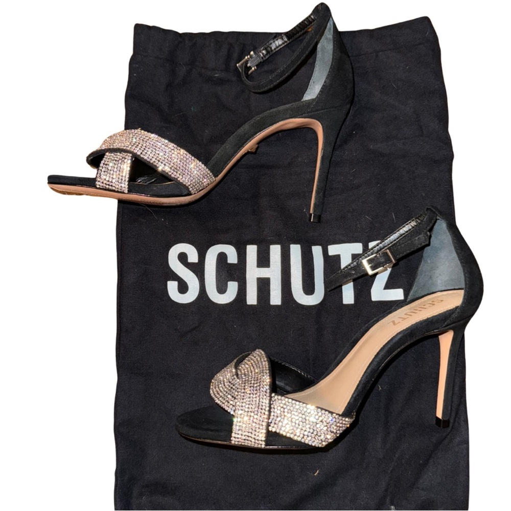 Schutz Black Crystal Jolita High Heel Sandals